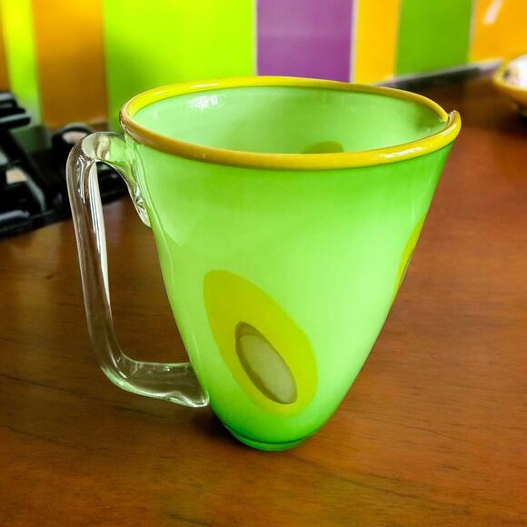 Blown Art Glass Pitcher-Millefiori Style-Lime Green Yellow-Margarita-Retro-VTG - Picture 5 of 6